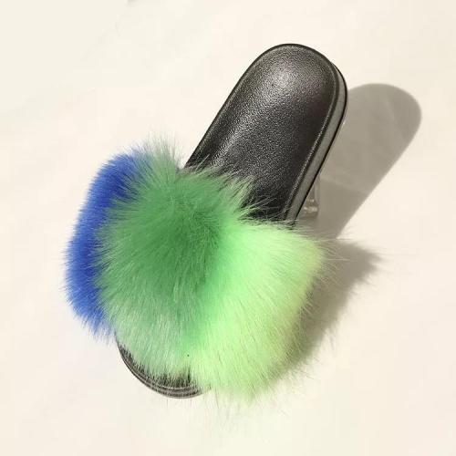 BLFAUXGB Green Blue Faux Fur Slides Slippers