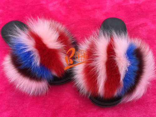 BLFRC05 Rainbow Colorful Splat Fox Fur Slippers