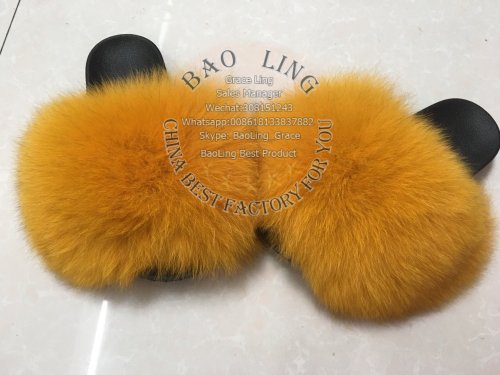 BLFBGY Ginger Yellow Biggest Fox Fur Slides