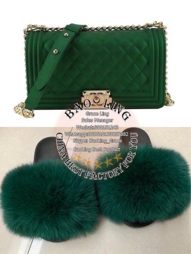 BLSB21 One set Fur Slides Slippers Purse Handbags