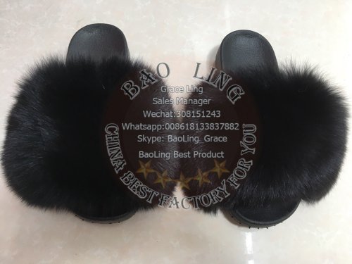 BLFBB Biggest Black Fox Fur Slides