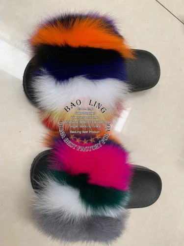 BLFBC Colorful Rainbow Fur Slides Slippers
