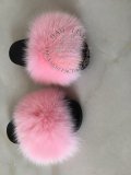 BLK05 Bady Pink or Customized Color Black Sole Kids Fox Fur Slippers