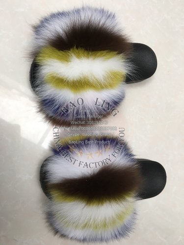 BLFRC14 Rainbow Colorful Splat Fox Fur Slippers