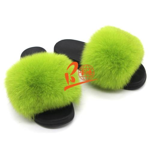BLFSLG Lime Green Fox Fur Slippers
