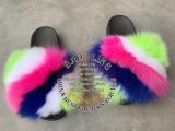 BLFBC12 Biggest Colorful Rainbow Fox Fur Slides Slippers