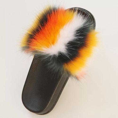 BLTFAUX11 Faux Colorful Rainbow Fur Slides Slippers