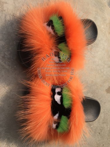 BLFM06 Orange Raccoon Monster Fur Slippers