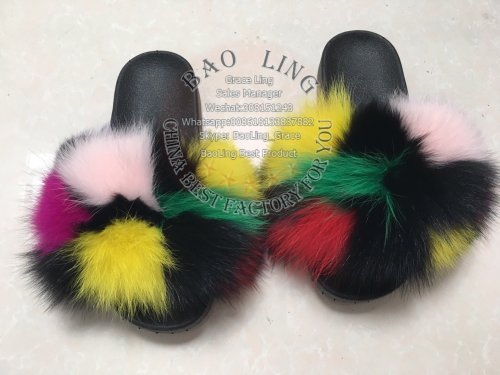 BLFSC02 Square Colorful Fox Fur Slippers