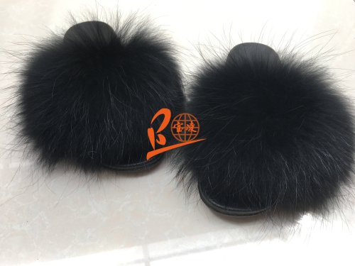 BLRB Black Raccoon Fur Slippers