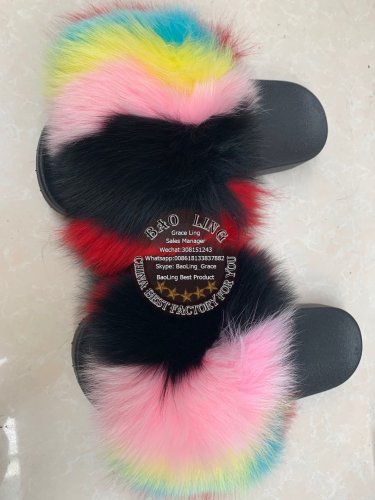 BLFBC Biggest Colorful Rainbow Fox Fur Slides