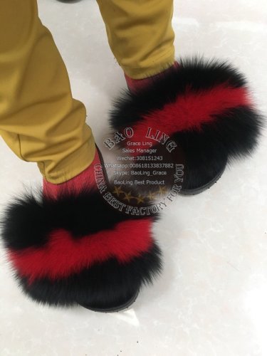 BLFBBR Biggest Black Red Fox Fur Slides