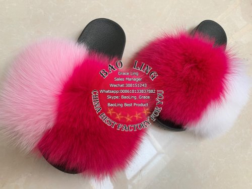 BLFBRPW Red Pink White Fur Slides Slippers