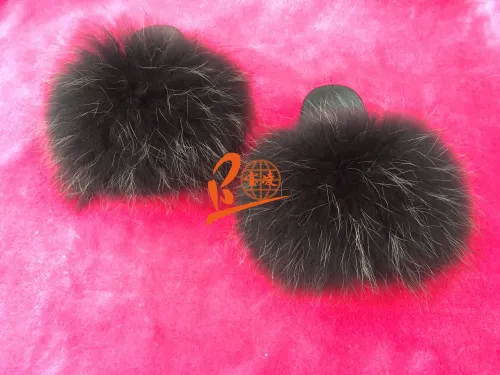 BLRDGT Dark Grey Top Raccoon Fur Slippers