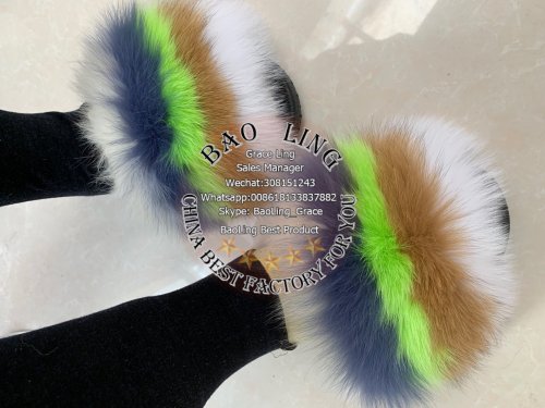 BLFBC Rainbow Colorful Fur Slides Slippers