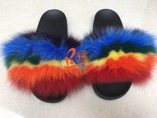 BLFRC Rainbow Color Fox Fur Slippers