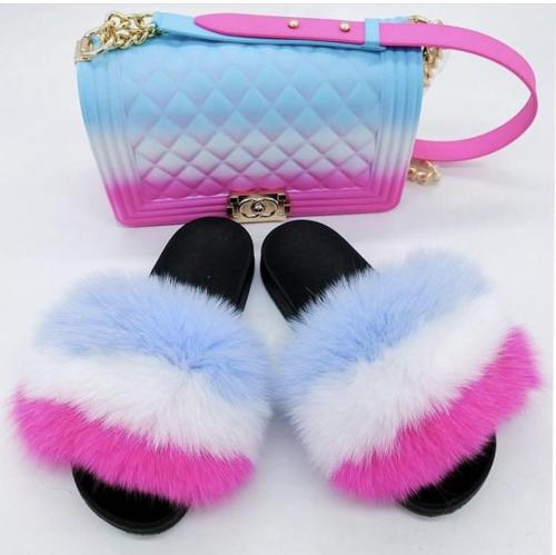 BLSB12 One set Fur Slides Slippers Purse Handbags