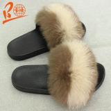 BLFBDC Black Sole Different Color Fox Fur Slippers