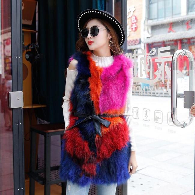 BLRREFV Real Rainbow Raccoon Fur Vest
