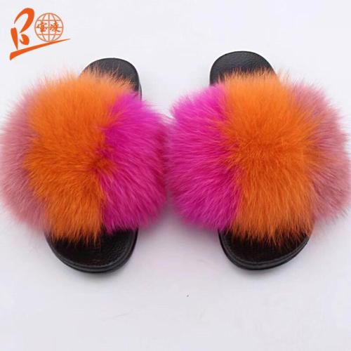 BLFTSC Three Splat Different Color Fox Fur Slippers