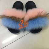 BLFRLBRP Light Blue Rubber Pink Fox Raccoon Fur Slippers