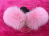 BLK05 Bady Pink or Customized Color Black Sole Kids Fox Fur Slippers