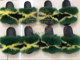 BLFBGYB Jamaica Green Yellow Black Biggest Fox Fur Slides Slippers