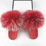 BLFRW Red White Top Fox Fur Slippers