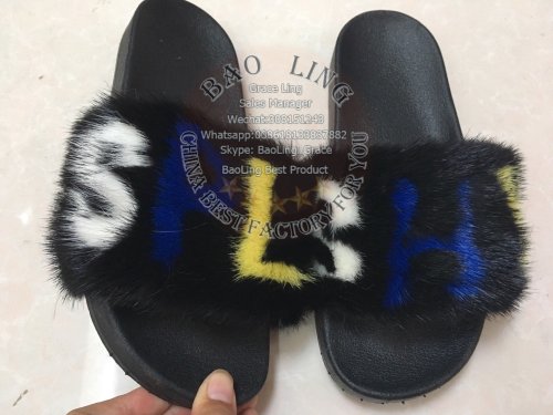 BLMCB Customized Letter Black Mink Fur Slides