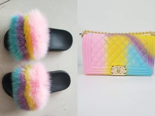BLSB17 One set Fur Slides Slippers Purse Handbags