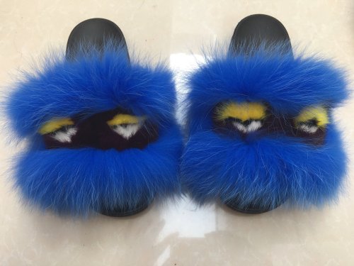 BLFM09 Blue Monster Fox Fur Slides