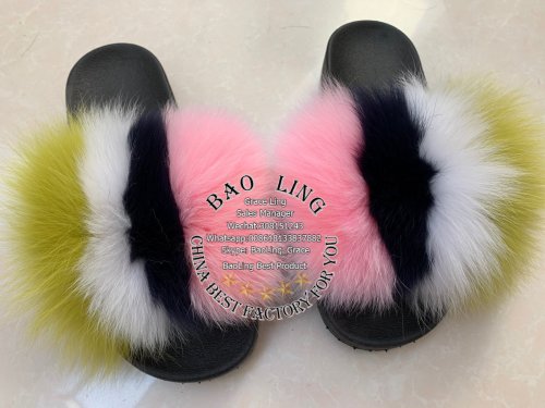 BLFBC Biggest Colorful Rainbow Splat Fox Fur Slides