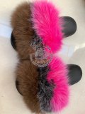BLFBBBHP Biggest Brown Black Hot Pink Fox Fur Slides