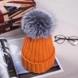 BLRFH03 Sliver Fox Fur Ball Knitted Winter Hats