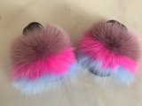 BLTFPG Hot Pink Dark Pink Light Green Fur Slides Slippers