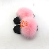 BLK05 Bady Pink or Customized Color Black Sole Kids Fox Fur Slippers