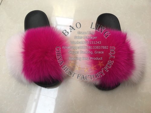 BLFBSPF Biggest Splat Light Pink Fuscia Hot Pink Fox Fur Slides