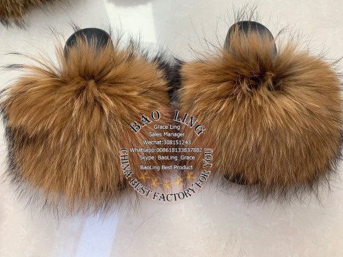 BLRBDR Biggest Dyed Raccoon Fur Slippers