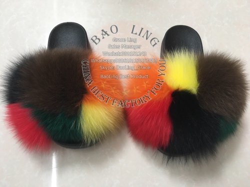 BLFSC03 Square Colorful Fox Fur Slippers