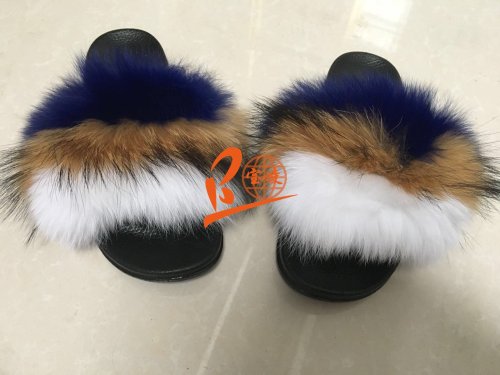 BLFRBW Blue White Fox Raccoon Fur Slippers