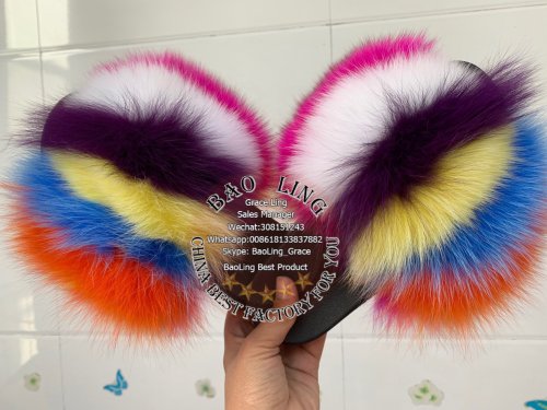 BLFBC Biggest Colorful Rainbow Splat Fox Fur Slides