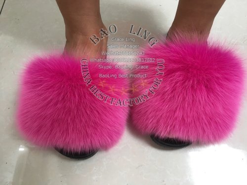 BLFBHP Hot Pink Fascia Biggest Fox Fur Slides