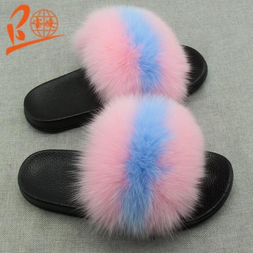BLFPHB Pink Heaven Blue Fox Fur Slippers