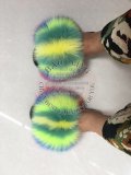 BLFBR Biggest Rainbow Fox Fur Slides