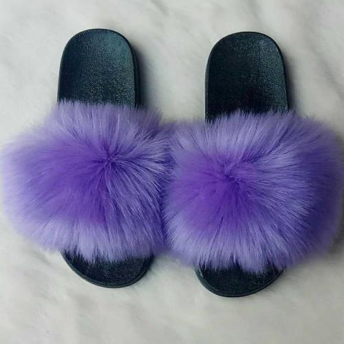 BLFAUXP Purple Faux Fur Slides Slippers
