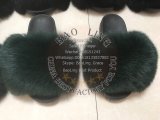 BLFBDG Biggest Dark Green Fox Fur Slides