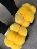BLFFSY Yellow Fur Balls Pompom Rex Rabbit Fur Slippers