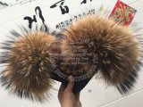 BLRB01 Biggest Natural Black Sole Raccoon Fur Slippers