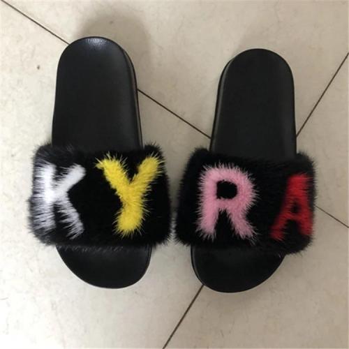BLMC Colorful Letter Customized Mink Fur Slides Slippers