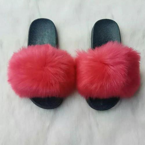 BLFAUXR Red Faux Fur Slides Slippers